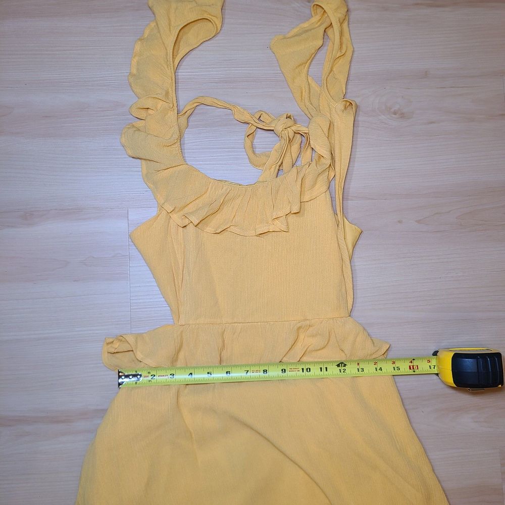 FOREVER 21 Yellow Gold Ruffle Tie-Back Midi Dress Womens Size Large - Picture 4 of 9